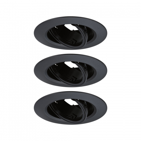 Spoturi incastrabile - Set 3 spoturi încastrabile, orientabile, rotunde, 90mm, 30°, GU10, max. 3x10W, 230V, negru mat