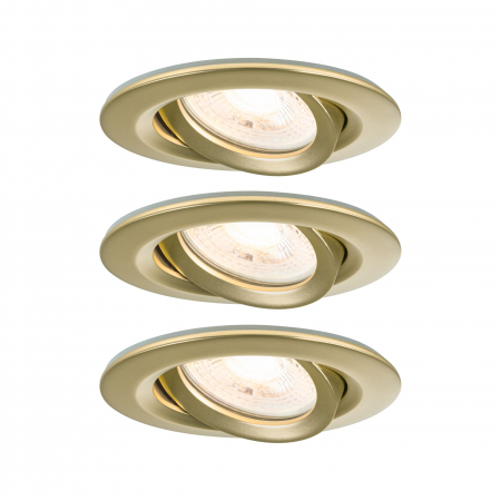 Iluminat de baie - Set de 3 spoturi încastrabile LED Nova Plus, IP65, rotunde, 93mm, 30°, GU10, 3x6W, 3x460lm, 230V, 2700K, auriu mat, flux luminos variabil