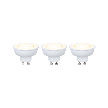 Reflector - Set de trei becuri LED Flat reflector, 230V, standard, GU10, 37mm, 3x550lm, 3x4,9W, 2700K, alb Signal, cu flux luminos variabil în 3 pași