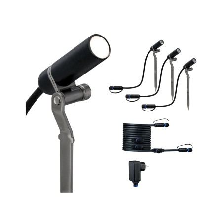 Iluminat exterior - Set spoturi bază Plantini P&S 3000K 3x2,5W 24V 40° antracit, aluminiu, transformator inclus