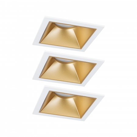 Spoturi incastrabile - Set spoturi incastrabile LED Cole Coin, IP44, patrate, 88x88mm, 3x6W, 3x470lm, 230V, flux luminos variabil in 3 pasi, 2700K, alb-auriu mat