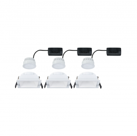 Set spoturi incastrabile LED Cole Coin, IP44, patrate, 88x88mm, 3x6W, 3x470lm, 230V, flux luminos variabil in 3 pasi, 2700K, albe [8]