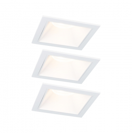 Spoturi incastrabile - Set spoturi incastrabile LED Cole Coin, IP44, patrate, 88x88mm, 3x6W, 3x470lm, 230V, flux luminos variabil in 3 pasi, 2700K, albe