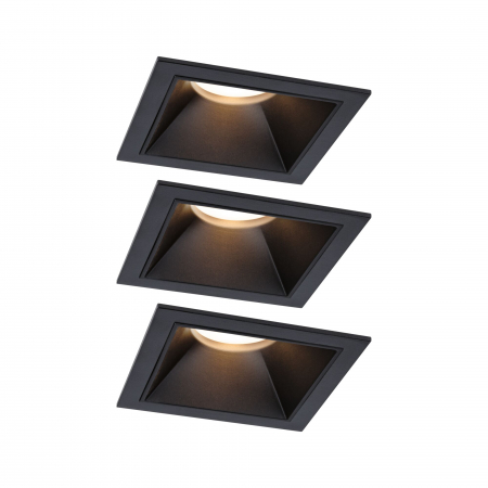 Spoturi incastrabile - Set spoturi incastrabile LED Cole Coin, IP44, patrate, 88x88mm, 3x6W, 3x470lm, 230V, flux luminos variabil in 3 pasi, 2700K, negru