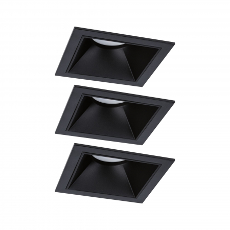 Set spoturi incastrabile LED Cole Coin, IP44, patrate, 88x88mm, 3x6W, 3x470lm, 230V, flux luminos variabil in 3 pasi, 2700K, negru [1]