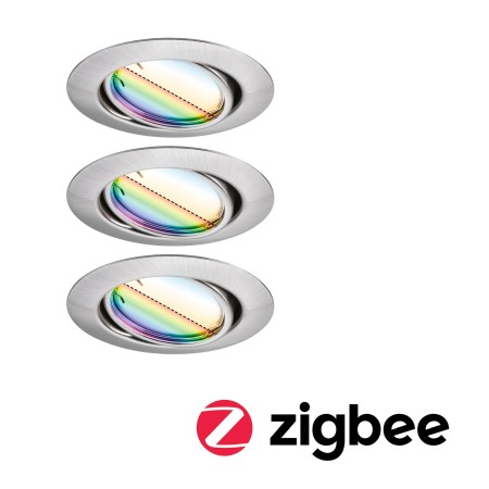 Smart - Set spoturi încastrabile LED Smart Home Zigbee Base Coin, orientabile, rotunde, 3x4,9W, 230V, cu flux luminos variabil, RGBW+, metal mat
