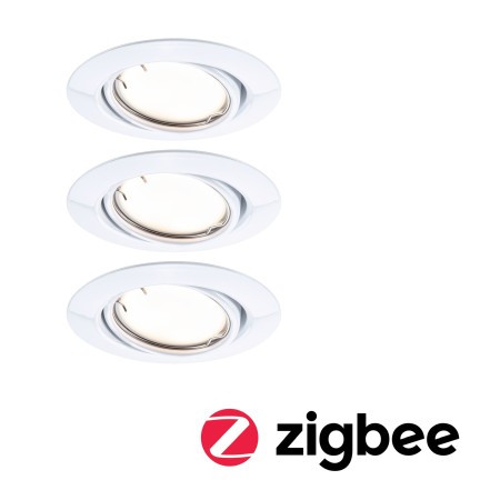 Smart - Set spoturi încastrabile LED Smart Home Zigbee Base Coin, orintabile, rotunde, 3x4,9W, 230V, cu flux luminos variabil, 3000K, albe