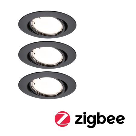 Smart - Set spoturi încastrabile LED Smart Home Zigbee Base Coin, orintabile, rotunde, 3x4,9W, 230V, cu flux luminos variabil, 3000K, negru mat