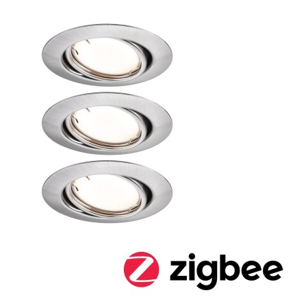 Smart - Set spoturi încastrabile LED Smart Home Zigbee Base Coin, orintabile, rotunde, 3x4,9W, 230V, cu flux luminos variabil, 3000K, metal mat