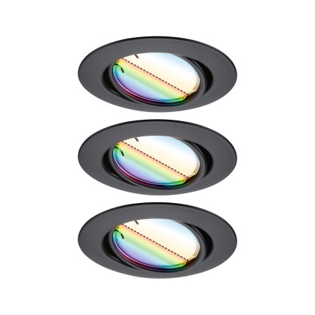Smart - Set spoturi încastrabile LED Smart Home Zigbee Base Coin, orientabile, rotunde, 3x4,9W, 230V, cu flux luminos variabil, RGBW+, negru mat
