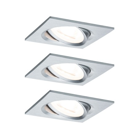 Spoturi incastrabile - Set spoturi încastrabile Nova pătrate, orientabile LED 3x6,5 W 230V GU10 51mm aluminiu, flux luminos variabil în 3 pași