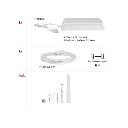 Set spoturi pe cablu Basic LED max. 60W   230/12V alb mat [2]