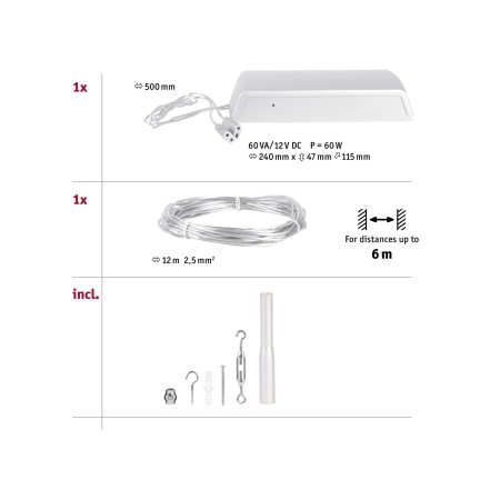 Set spoturi pe cablu Basic LED max. 60W   230/12V crom mat [2]