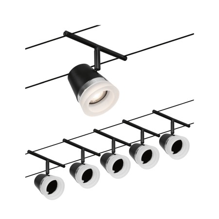 Iluminat pe cabluri - Set spoturi pe cablu Cone Basic GU5,3, max. 5x10W, 230/12V, negru mat-crom