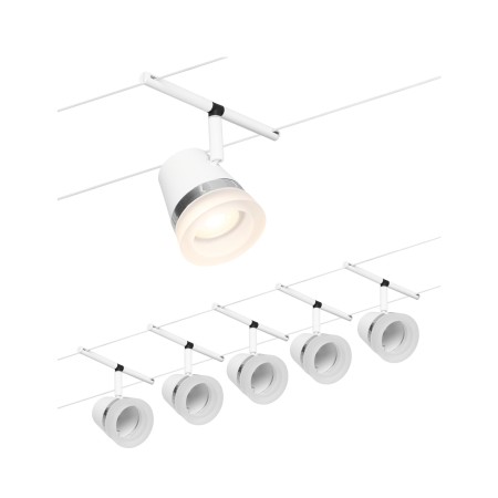 Iluminat pe cabluri - Set spoturi pe cablu Cone Basic GU5,3, max. 5x10W, 230/12V, alb mat-crom