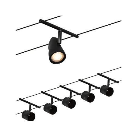 Iluminat pe cabluri - Set spoturi pe cablu Cup Basic GU5,3, max. 5x10W, 230/12V, negru mat-crom