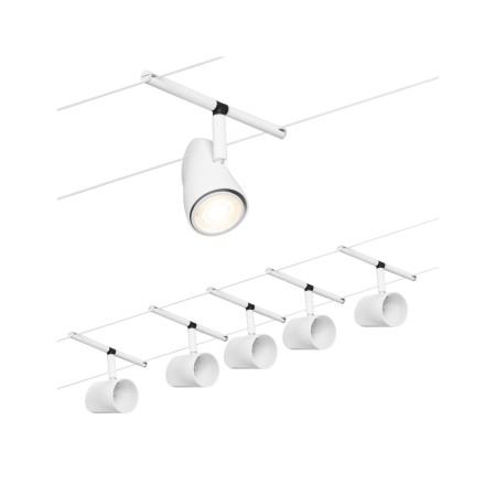 Iluminat pe cabluri - Set spoturi pe cablu Cup Basic GU5,3, max. 5x10W, 230/12V, alb mat-crom