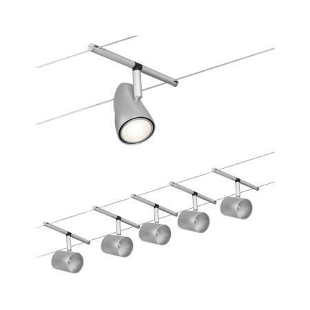 Iluminat pe cabluri - Set spoturi pe cablu Cup Basic GU5,3, max. 5x10W, 230/12V, crom mat-crom