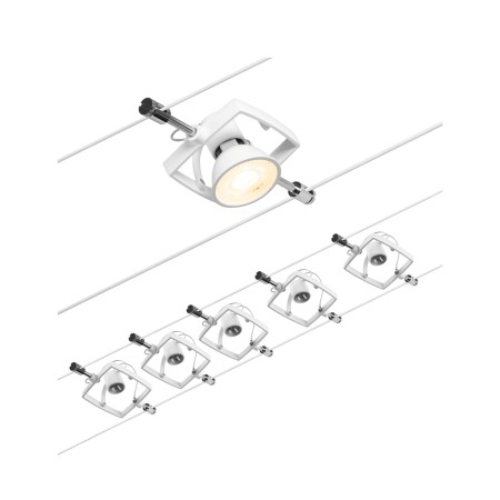 Seturi si spoturi pe cablu 12V DC - Set spoturi pe cablu Mac II GU5,3  max. 5x10W, 230/12V, alb-crom