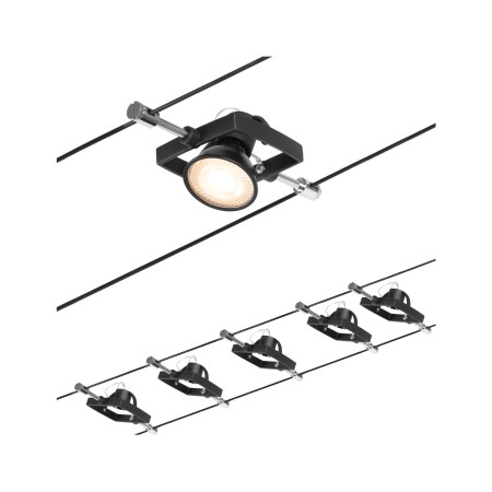 Seturi si spoturi pe cablu 12V DC - Set spoturi pe cablu Mac II GU5,3  max. 5x10W, 230/12V, negru mat-crom