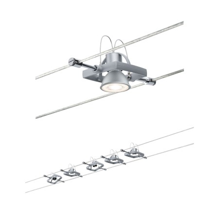 Seturi si spoturi pe cablu - Set spoturi pe cablu MacII max 5x10W GU5,3 crom mat 230/12V 60VA metal/plastic