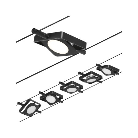 Seturi si spoturi pe cablu 12V DC - Set spoturi pe cablu MacLED 5x450lm 5x4,5W 3000K  230/12V negru mat-crom