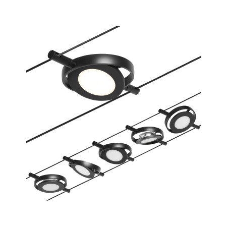 Seturi si spoturi pe cablu 12V DC - Set spoturi pe cablu RoundMac LED 5x450lm 5x4,5W 3000K  230/12V negru mat-crom
