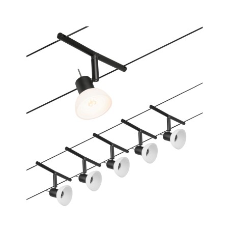 Iluminat pe cabluri - Set spoturi pe cablu Sheela Basic GU5,3, max. 5x10W, 230/12V, negru mat-crom