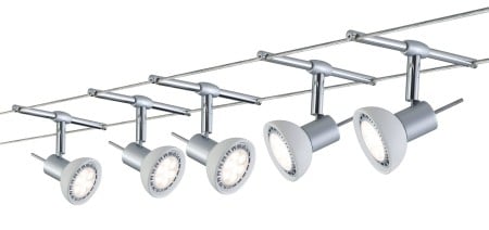 Set spoturi pe cablu Sheela max 5x10W GU5,3 crom mat/opal 230/12V 60VA metal/sticlă [2]