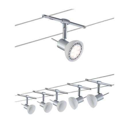 Seturi si spoturi pe cablu - Set spoturi pe cablu Sheela max 5x10W GU5,3 crom mat/opal 230/12V 60VA metal/sticlă