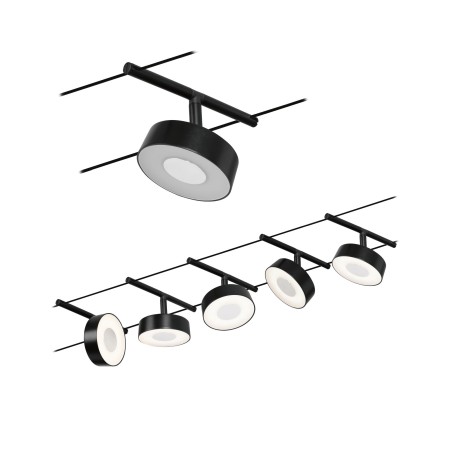 Seturi si spoturi pe cablu 12V DC - Set spoturi pe cabluri Circle LED 5x400lm 5x5W 3000K  230/12V negru mat-crom