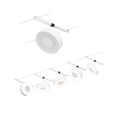 Seturi si spoturi pe cablu 12V DC - Set spoturi pe cabluri Circle LED 5x400lm 5x5W 3000K  230/12V alb mat-crom
