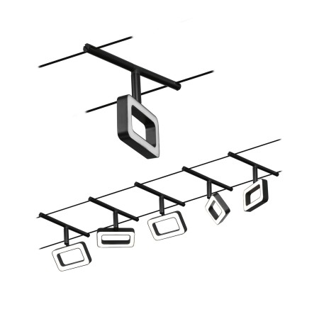 Seturi si spoturi pe cablu 12V DC - Set spoturi pe cabluri Frame LED 5x400lm 5x4,8W 3000K  230/12V negru mat-crom