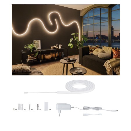 Set complet - Set bandă MaxLED Flow 1,5m cu lumină caldă 21W 230/24V 24VA alb