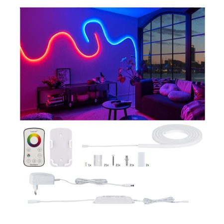 Set complet - Set bandă MaxLED Flow 1,5m RGB cu telecomandă 2.4GHz 13,5W 230/24V 24VA