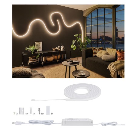 Set complet - Set bandă MaxLED Flow 3m cu lumină caldă 37W 230/24V 50VA alb