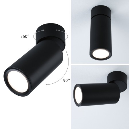 Decorative - Spot aplicat LED Turnal, rotund, 60mm, 90° Coin 6W, 2700K, negru mat, cu flux luminos variabil în 3 pași