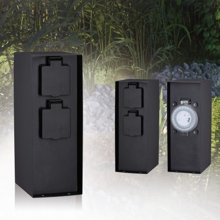 Accesorii - Stâlp RIO IP44 cu 2 prize și timer, pătrat, antracit