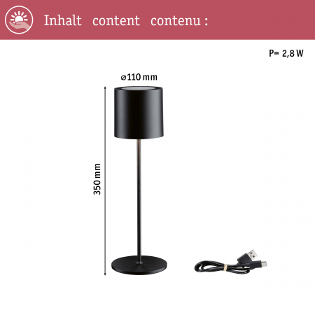 Veioză cu acumulatori Tuni, IP44, 2700K, negru mat [2]