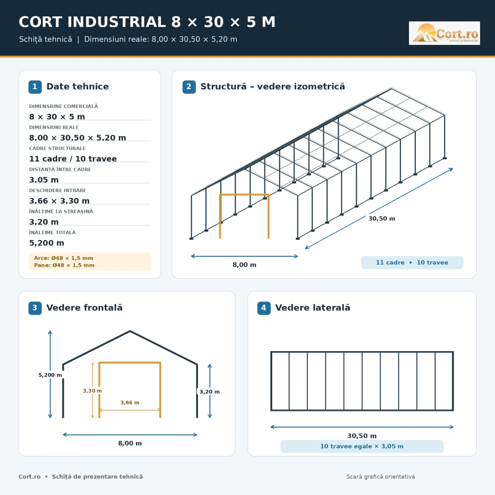 Cort logistic industrial 8 x 30 m – flux logistic și stocuri [3]