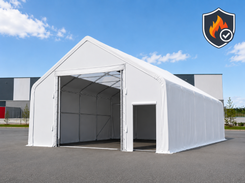 Corturi Industriale - Cort industrial depozitare 10x20 m cu prelată PVC ignifugă 720 g/mp