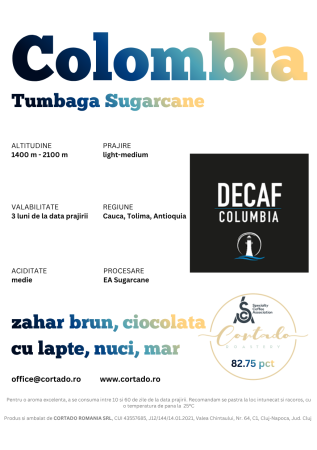 Cafea proaspat prajita - Colombia Decaf Tumbaga Sugarcane