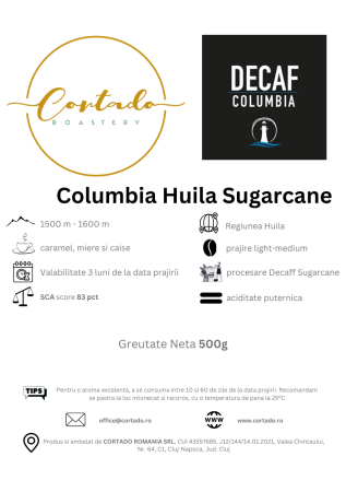 Cafea proaspat prajita - DECAF Columbia Sugarcane