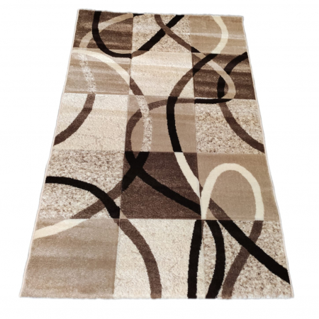 Covor Jeyda 80 x 150 Patrare in Dungi Maro/Crem F0047 [0]