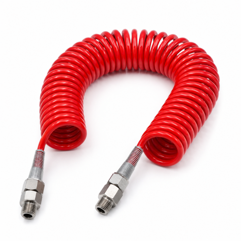 Piese de schimb pentru aspiratoare - Furtun spiralat flexibil pentru dozare soluții, 10 m, 8x5 mm, 20 bar, cuplaje rotative 1/4" – pentru aspiratoare multifuncționale și spălătorii Self Service