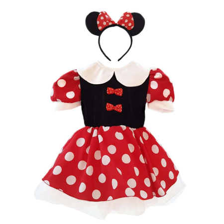 Rochița Minnie Mouse cu fundițe si guler alb