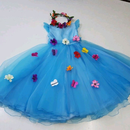 Printese - Rochita Printesa bleu cu flori si fluturasi
