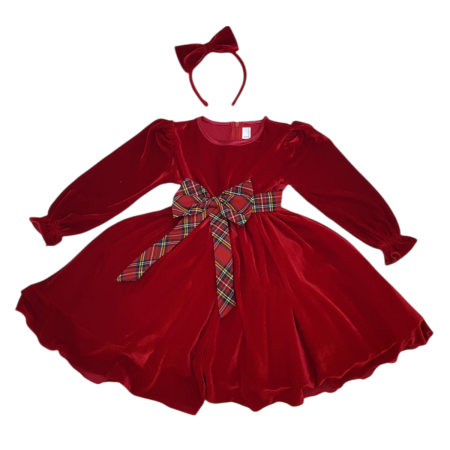 Craciun - Rochita Red Velvet cu maneca lunga