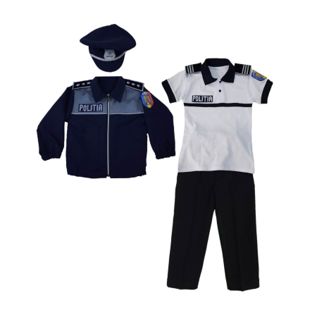 Meserii - Set politist tricou alb cu grade