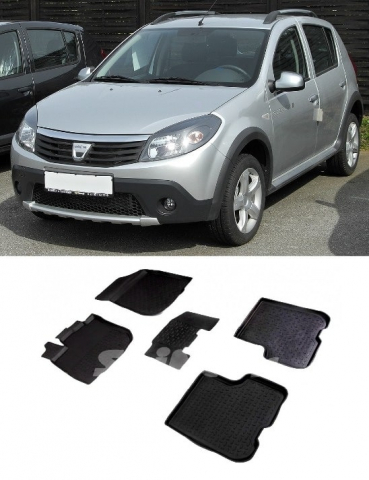 Covorase tip tavita bordura 3 cm - Covorase cauciuc tip tavita DACIA Sandero Stepway I 2008-2012 (5 bucati) (90154) - SEINTEX 100910